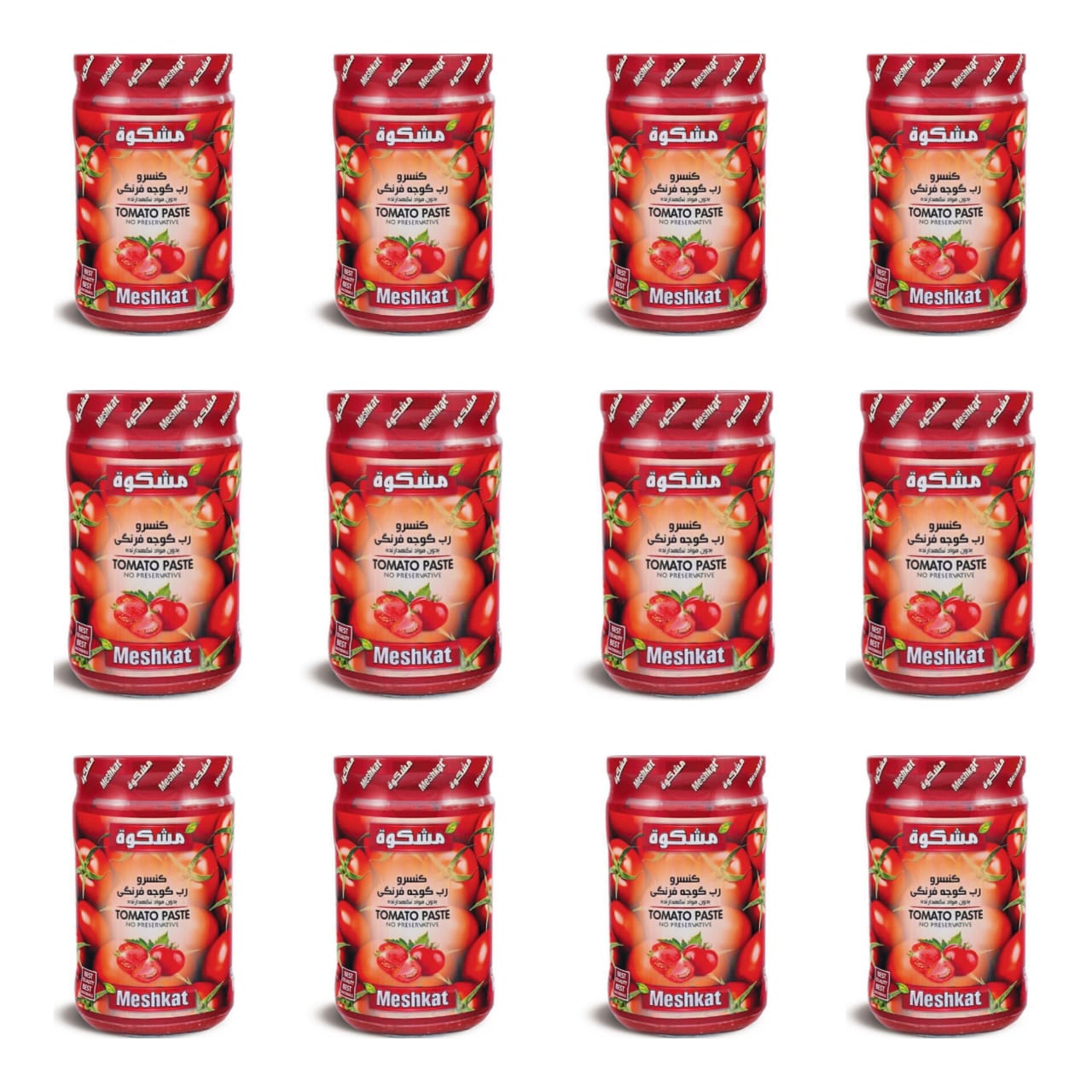 کنسرو رب گوجه فرنگی شیشه ای مشکوة - 480 گرم بسته 12 تایی