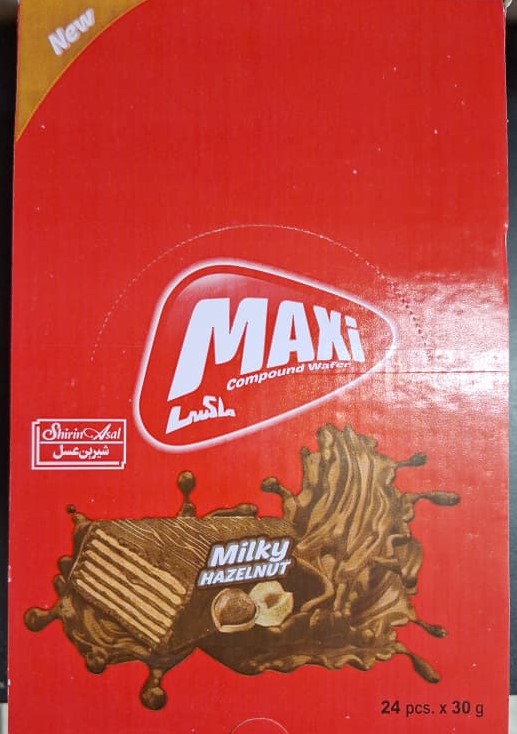ویفر مکسی فندقی شیرین عسل - 30 گرم بسته 24 عددی