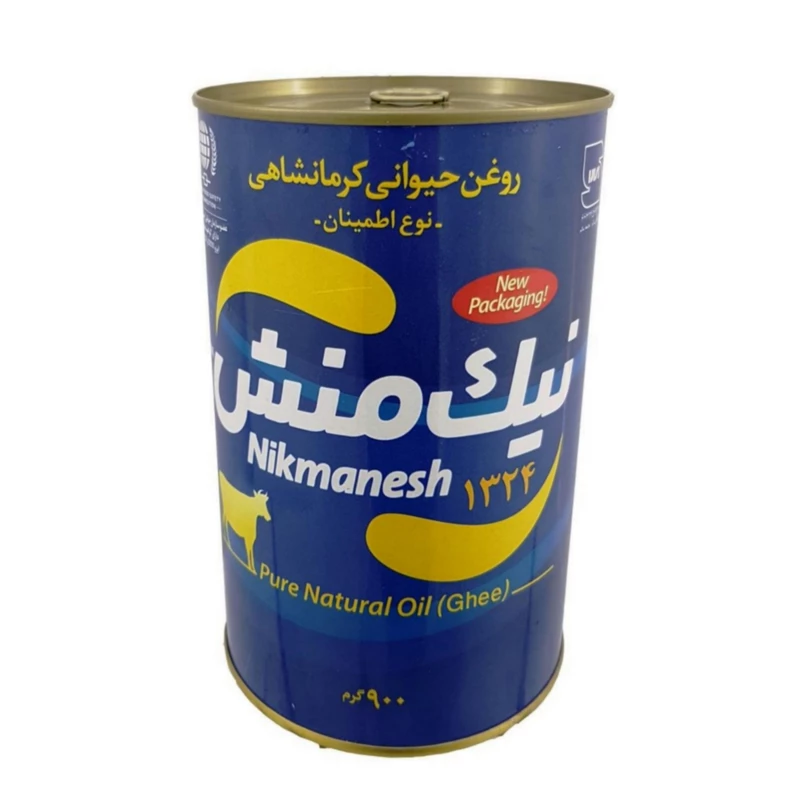 روغن حیوانی کرمانشاهی اطمینان نیک منش(گاوی) (آبی) - 900 گرم کارتن 12 عددی
