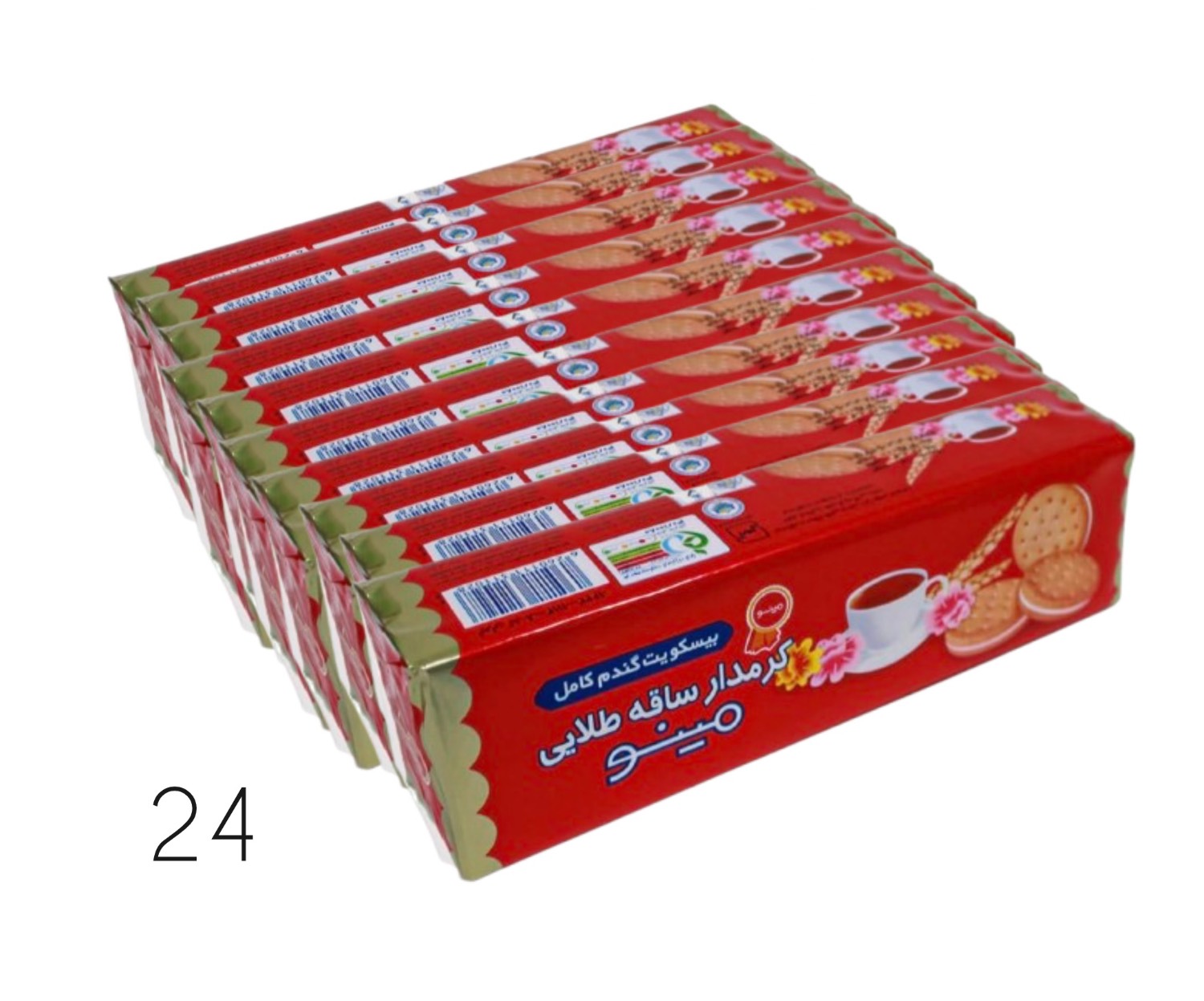 بیسکویت ساقه طلایی کرمدار مینو وزن 192 گرم بسته 48 عددی