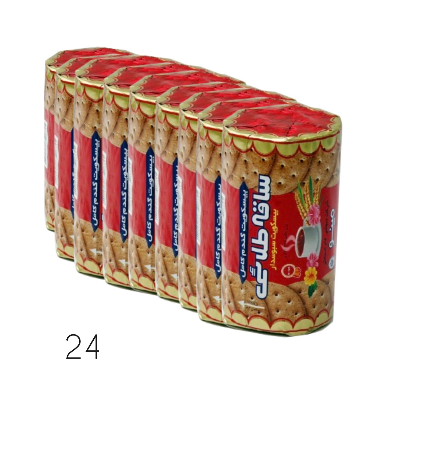 بیسکویت گندم کامل ساقه طلایی مینو - 200 گرم بسته 48 عددی