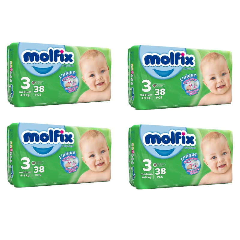 پوشک مولفیکس سایز 3 چهار بسته 38 عددی