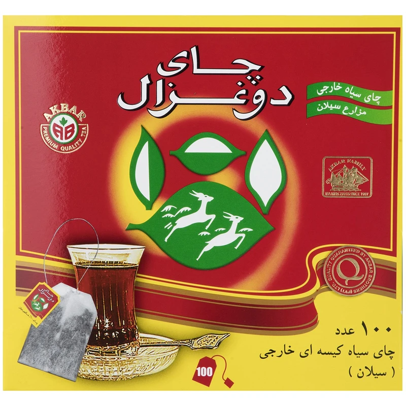 چای کیسه ای سیلان دو غزال بسته 100 عددی کارتن 16 تایی