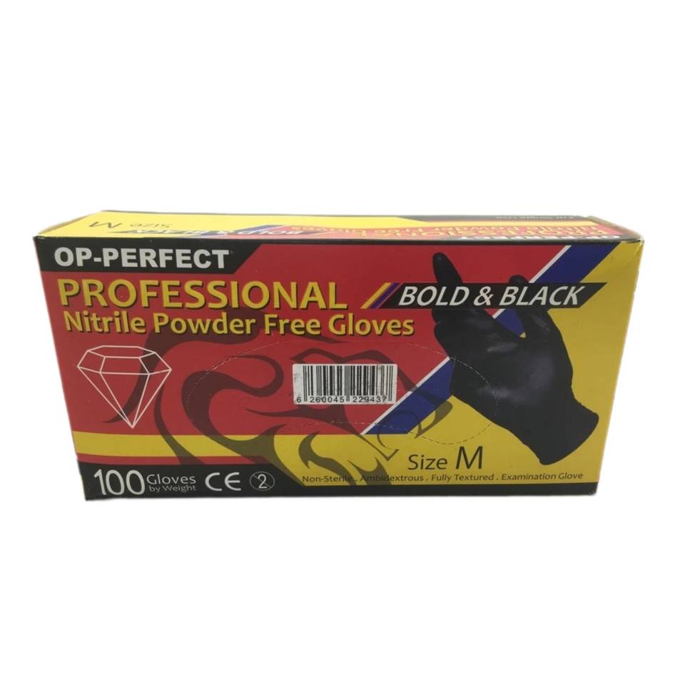 دستکش لاتکس مشکی مدل OP-PERFECT - بسته 100 عددی سایز M