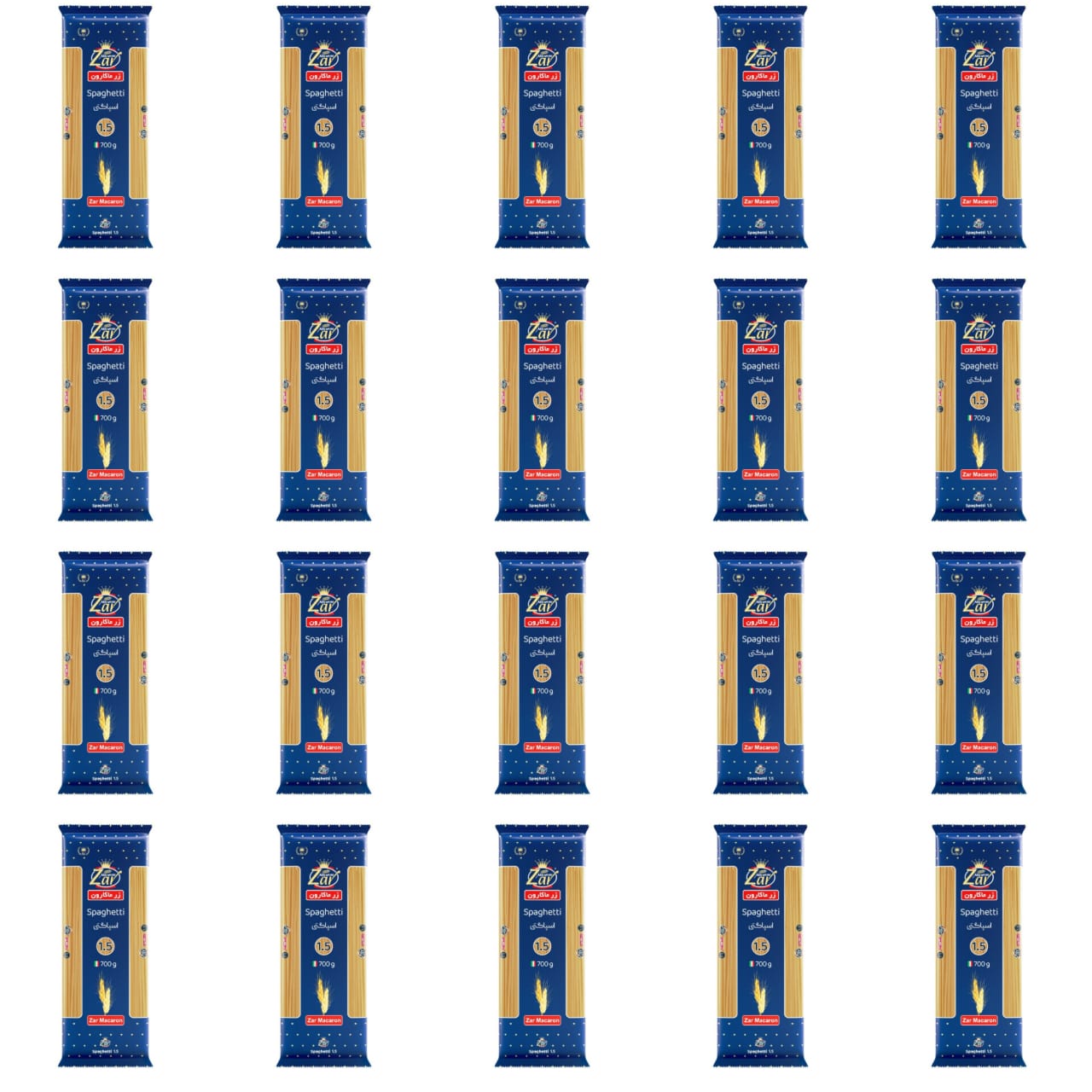اسپاگتی رشته ای قطر 1.5 زر ماکارون - 700 گرم کارتن 20 عددی