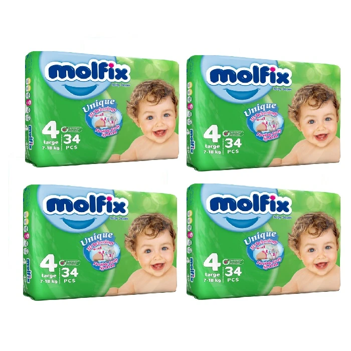پوشک مولفیکس سایز 4 چهار بسته 34 عددی