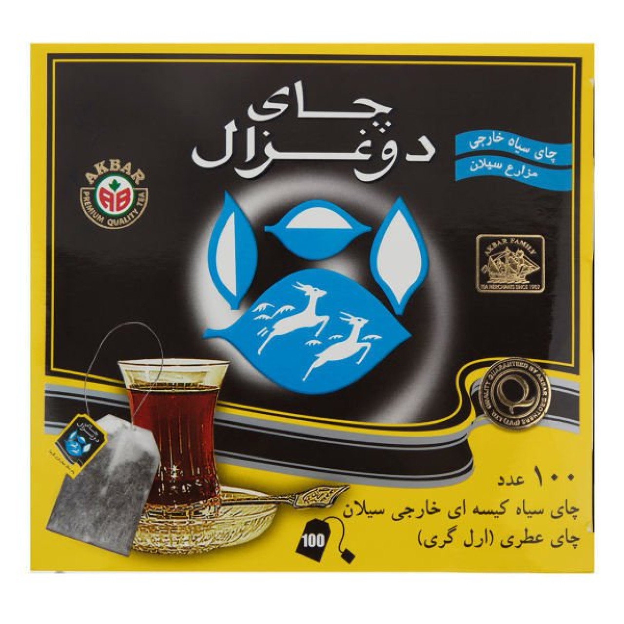 چای کیسه ای سیلان مدل ارل گری دو غزال بسته 100 عددی کارتن 16 تایی